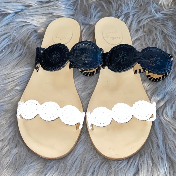 EUC Jack Rogers Lauren Black & White Color Block Sandal Size 9.5 - Picture 3 of 8